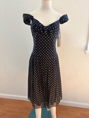 Teri Jon Black and White Polka Dot One-Shoulder Midi Dress
